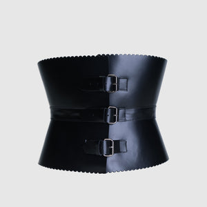 CORSET LEATHER BELT WITH 3 BUCKLES